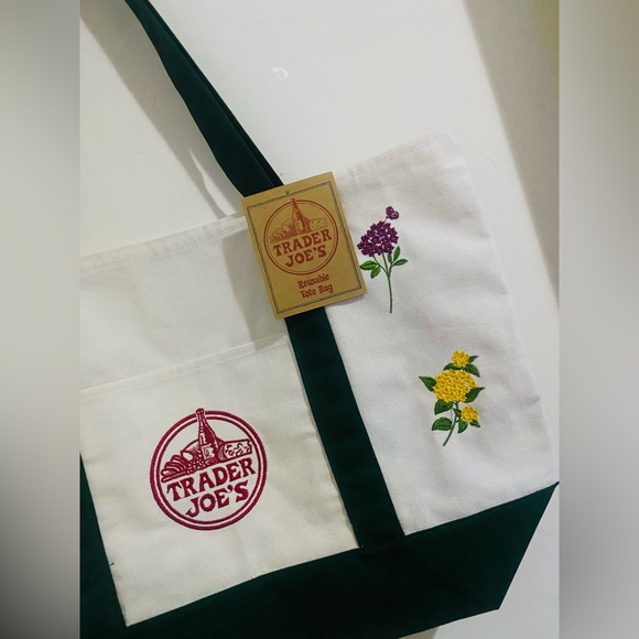 NWT Embroidered Trader Joe’s Canvas Tote | Boho Reusable Market Bag | Gift Idea - Picture 4 of 4